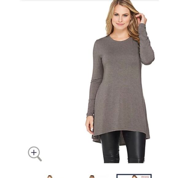 H by Halston Essentials Knit Tunic with Hi-Low Hem brown size XS - Picture 1 of 6